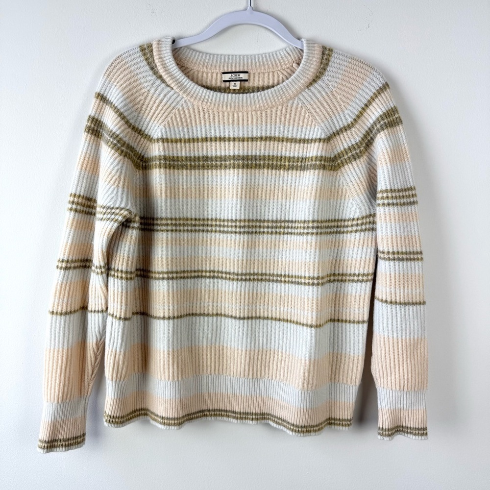 J. Crew 100% Cashmere Ribbed Pastel Striped Sweater